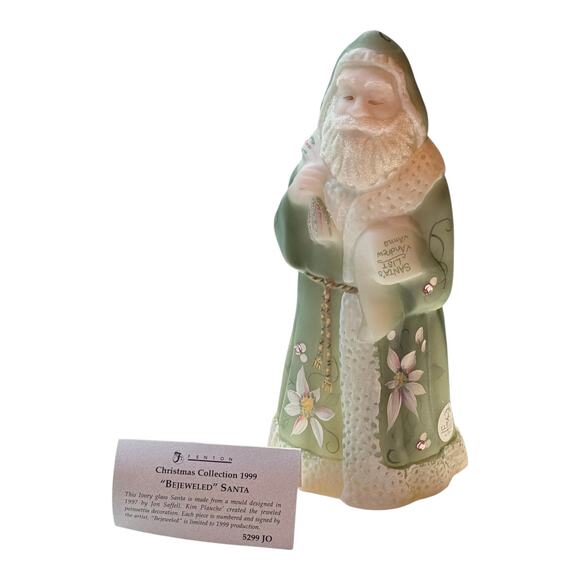 Fenton Glass Santa Figurine Limited Edition Signed Bejewled Green Holiday Decor - Picture 13 of 13